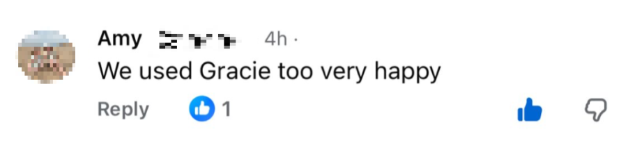 A review for Gracie Davies from a customer who is happy with the DIY Kitchen she designed for them in Stockport