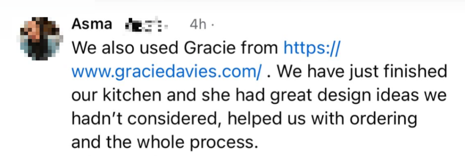 Review for DIY Kitchens Independent Designer Gracie Davies for designing a kitchen in Oxford